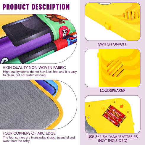 Kids Musical Piano Mats with 25 Music Sounds,Musical Toys Baby Floor Piano Keyboard Mat Carpet Animal Blanket Touch Playmat Early Education Toys f...
