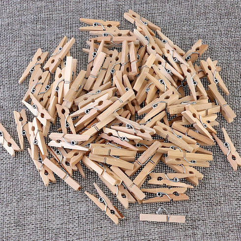 Sturdy Mini Clothes Pins for Photo, 150 Pcs 1 Inch Natural Wooden Clothespins with 33 FT Jute Twine, Small Clips for Crafts Display, Baby Shower G...