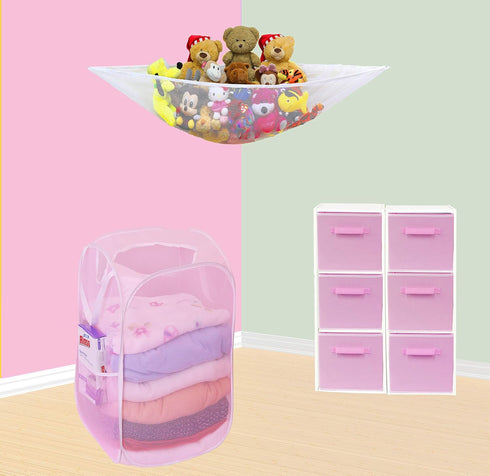 Simple Houseware Mesh Pop-Up Laundry Hamper Basket With Side Pocket, Pink - 2 Pack...
