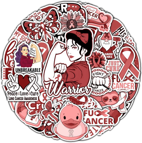 Pack 50 PCS Oral Throat Cancer Awareness Stickers Decorative Ribbon Car Bumper Water Bottle Laptop Vehicle Vinyl Decals Waterproof for Survivor Fi...