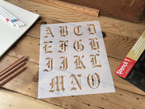 Stencil1 Old English Letter Stencils 2" - Letters & Numbers - Mylar Uppercase & Lowercase Alphabet for Hand Painting, Drawing & Cutting - Perfect ...
