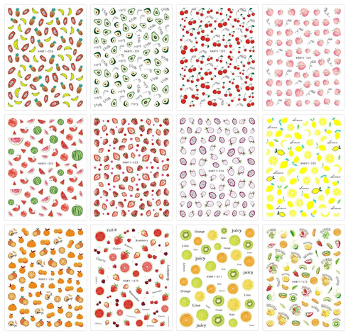 JMEOWIO 12 Sheets Fruit Nail Art Stickers Decals Self-Adhesive Pegatinas Uñas Strawberry Watermelon Lemon Nail Supplies Nail Art Design Decoration...
