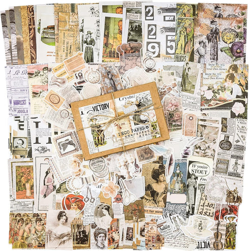 Knaid 200 Pieces Vintage Ephemera Pack Decoupage Paper Junk Journal Kit Scrapbook Planner Sticker Supplies for Art Journaling Bullet Journals Coll...
