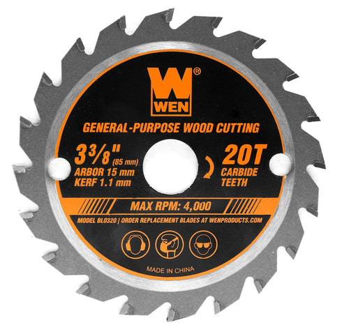 WEN BL0320 3-3/8-Inch 20-Tooth Professional Woodworking Saw Blade for Compact and Mini Circular Saws...