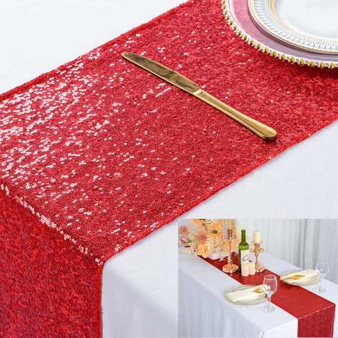 ShiDianYi Red Sequin Table Runner 14"x108" - Glitter Cloth for Parties, Weddings, Events - Sparkle Cover Overlay Decor...