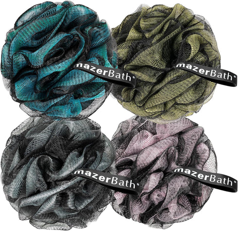 AmazerBath Charcoal Loofah Sponge, Shower Loofah 60g/PCS - Body Scrubber Loofa Set of 4 - Charcoal Blue, Gray, Pink & Army Green, Bath Sponge for ...