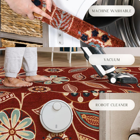 Maples Rugs Reggie Floral Kitchen Rug - Made in USA - Washable, Non Slip Indoor Carpet for Entryway, Foyer, Kitchen, and Bathroom, 1'8 x 2'10, Mer...