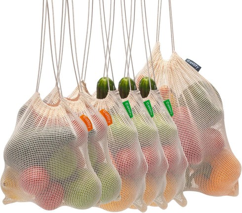 6 Reusable Produce Bags Grocery Washable | Organic Cotton Mesh Produce Bags | Double-Stitched & Tare Weigh | Mesh bags for vegetables | Cotton Pro...