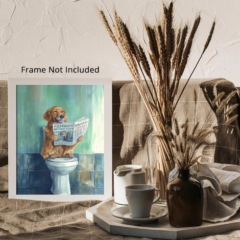 Posterizer 1 pcs-drawing style art-funny dog on toilet reading newspaper 3-Bathroom Restroom Art-Art for Animal Lovers-Decor for Home & Office- un...