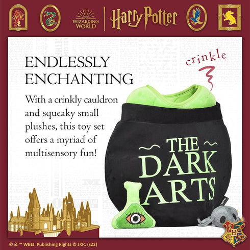 Harry Potter 10" Dark Arts Potion Burrow Toy Dog Toy Dark Arts Cauldron with Plush Removable Parts Dark Arts Cauldron, Potion, and Spider Toys for...