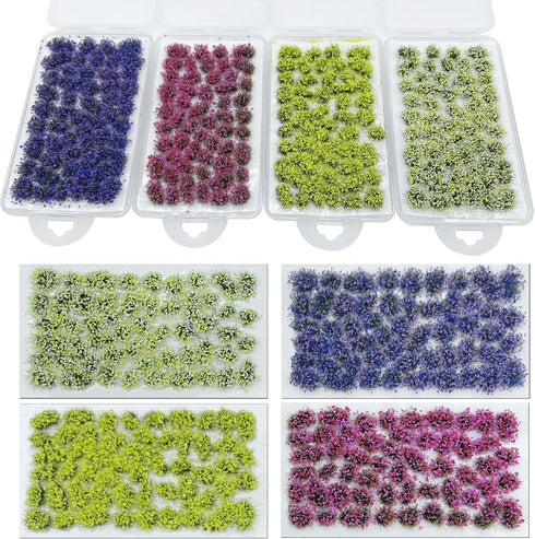 Woohome 4 Pack Miniature Colorful Flower Cluster Self Adhesive Flower Vegetation Groups Static Grass Tufts for Train Landscape Railroad Scenery Sa...