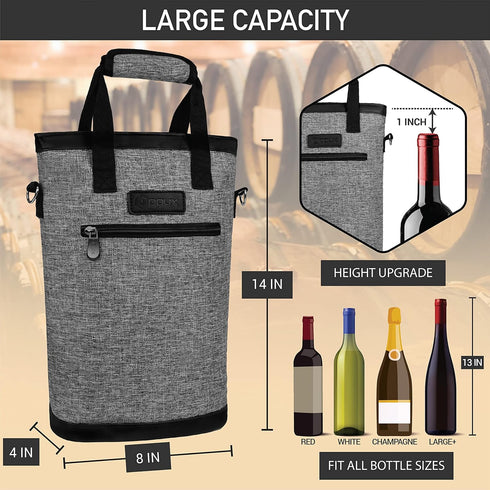 OPUX Two Bottle Wine Bag Carrier Tote, Insulated Leakproof 2 Bottle Wine Cooler Bag for Travel BYOB Picnic, Portable Wine Case, Gift for Men Women...