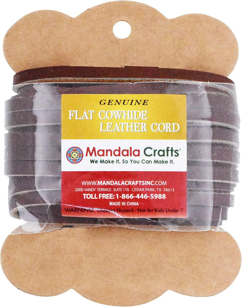 Mandala Crafts Espresso Brown Leather Cord for Jewelry Making - 6.55 Yds 4mm Leather Strips for Crafts Braiding - Flat Genuine Leather Cord String...
