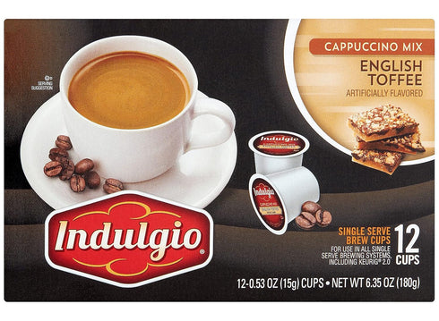 Indulgio English Toffee Single Serve medium roast Brew Cups, 12 count...