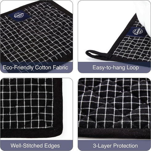 Encasa Homes 8 inches Oven Microwave Potholders (2 pc Set) for Kitchen Cooking & Baking - Heat Resistant, Thick & Safe, Protection of Hands from H...