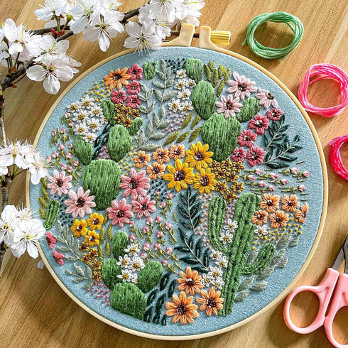 Silentsea Flower Embroidery Kit, Including 4 Sets of Patterned Embroidery Cloth, 2 Rings, Needles,Embroidery Thread, Instructions and Other Tools,...