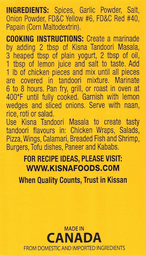 Kisna Tandoori Masala 5.1oz (145g) ~ Quick & Easy Authentic Indian Spice Blend for Vegetarian & Non-Vegetarian Cooking...