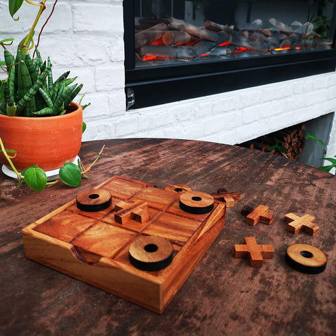 NUTTA - TicTacToe Tic Tac Toe Wooden Board XO OX Games Coffee Table Desk Toy Fun Game with Friends and Family Adult Games Travel Backyard Indoor O...