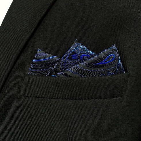 S&W SHLAX&WING Ties for Men Blue Navy Paisley Matching Pocket Square Only...