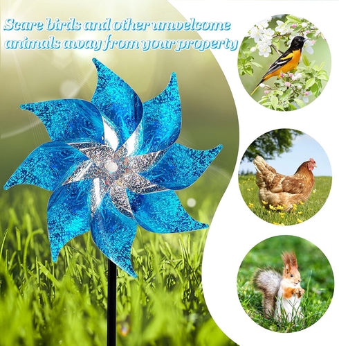 Hausse 10 Pack Reflective Pinwheels with Stakes, Extra Sparkly Pinwheel for Garden Decor, Bird Repellent Devices Deterrent to Scare Birds Away fro...