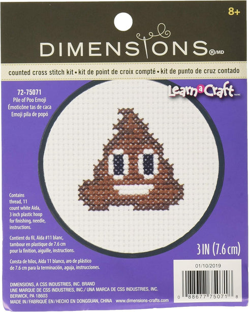 Dimensions Poop Emoji Mini Counted Cross Stitch Kit for Beginners, 11 Count White Aida, 3'' D...