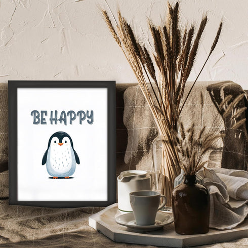 Posterizer 1 pcs-Be happy-cute penguin quote-Kids Room Art-Motivational & Inspirational Art-Gift for Daughter, Son, Kids-decor for nursery toddler...