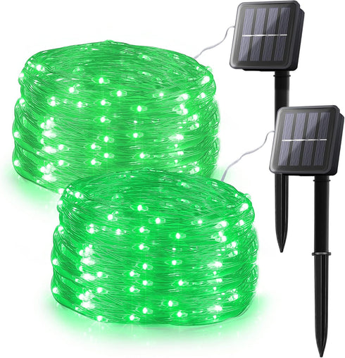 2 Pack 100 LED Solar Green String Lights,33ft Solar Halloween Lights Outdoor,8 Modes Waterproof Green Solar Fairy Lights for Christmas Tree Party ...