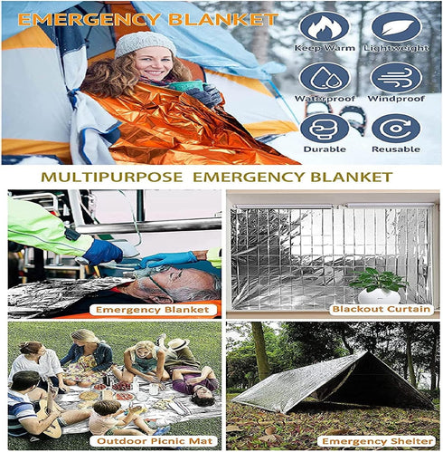 GALAXYLENSE Emergency Mylar Thermal Blanket for Survival First Aid Kits Army Outdoors Hiking Camping Bug Out Trauma Desert All Weather Condition P...