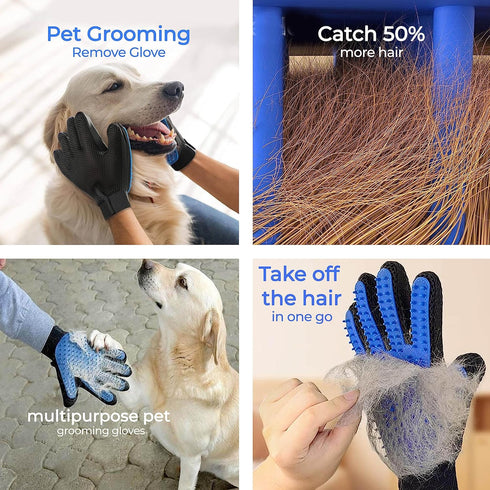 Pet Grooming Glove, Detangles and Cleans Your Pets' Fur by Removing Damaged Fur. Hair Removal and Massage gloves For Dogs and Cats, Removes Knots ...