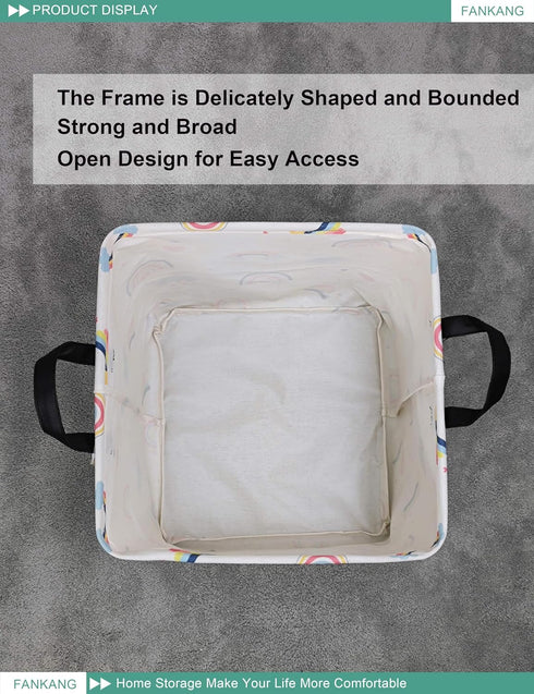 FANKANG Square Nursery Hamper Storage Bins Canvas Laundry Basket Foldable with Waterproof PE Coating Storage Baskets Gift Baskets for Children, Of...