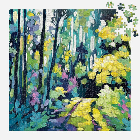 Galison Painted Path – Clair Bremner 500 Piece Puzzle Featuring Greenery Spread Over A Forest Path...