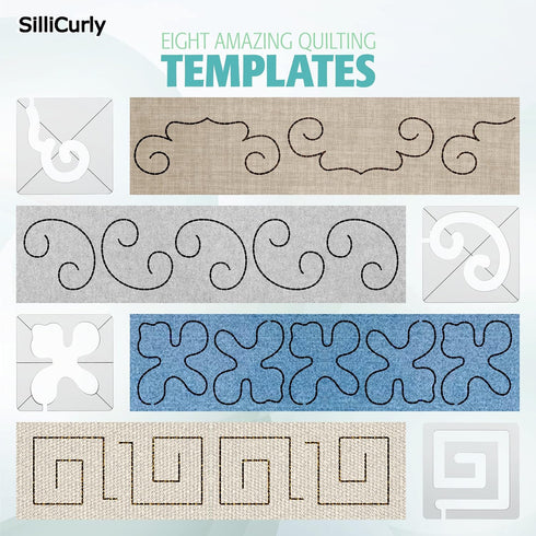 Acrylic Free Motion Quilting Template Designs 4pcs DIY Transparent, Domestic Sewing Machine Ruler, Grip 5, Border Template for Beginner and Profes...