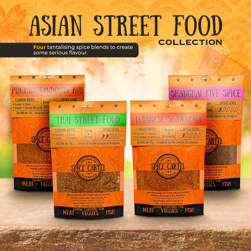 Spice Cartel's Asian Street Food Collection of Artisanal Herb & Spice Blends from Across Asia. Hand Made Grilling Gifts For Dad From The UK. 4 * 3...