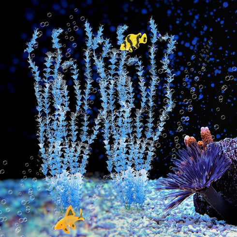 Large Aquarium Plastic Plants, Tall Aquarium Plants, Big Aquarium Plastic Plants for Fish Tanks Decor, 19.29" Height (Blue White, 2pcs)...