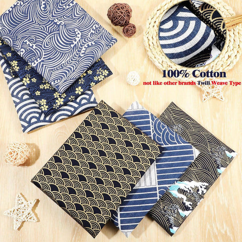 6 Pieces Japanese Fat Quarters Quilting Fabric Bundles 19.7 x 15.7 Inch, Japanese Sea Wave Fat Quarters, Quilting Sewing Fabric for Face Protector...