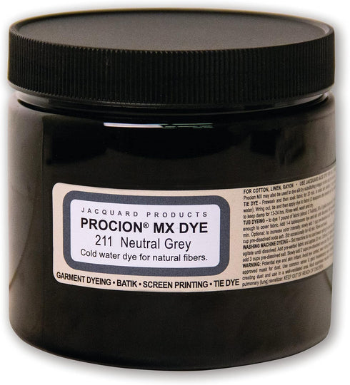 Jacquard Procion MX Tie Dye Powder 8 Ounce Jar, Neutral Grey in Cold Water Fiber Reactive for Fabric and Clothing, Permanent and Washfast...