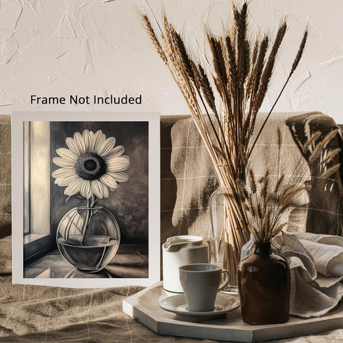 Posterizer 1 pcs-lone sunflower in a round vase-minimalist modern art 2-Floral & Botanical Art-Collectibles & Fine Art-Decor for Home & Office- un...