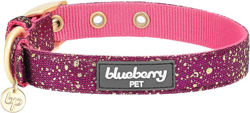 Blueberry Pet 4 Colors Glam Life Gold Stamping Lace Adjustable Dog Collar in Cerise Pink, Neck 7.5-10", for Small Breed...
