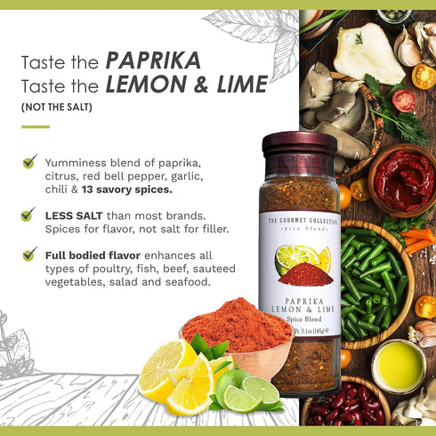 The Gourmet Collection Seasoning Blend, Paprika Lemon & Lime Spice, Cooking Seasoning for Chicken, Fish, Eggs, Mexican & Spanish Dishes. 156 Servi...