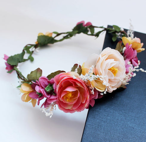 Vivivalue Floral Halo Boho Flower Headband Floral Crown Headpiece Hair Wreath with Ribbon Wedding Party Prom Photos Festival...