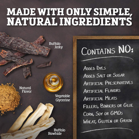 Rawhide Dog Treats | Healthy, Grass-Fed Buffalo Jerky Raw Hide Chews | Hickory Smoked Flavor | Jerky Braids, 10 Count...