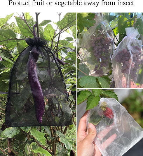 50pcs Sheer Black Organza Gift Bags 8X12 inch Large Mesh Bags Drawstring Jewelry Pouch for Wedding Party Favor Halloween Goodie Candy Treat Bags...
