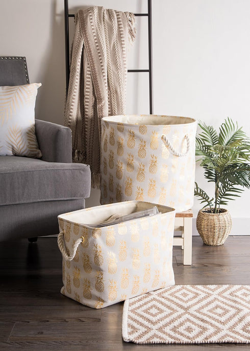 DII Polyester Storage Bin, Gold Metallic Collection Collapsible with Handles, Medium, Pineapple...