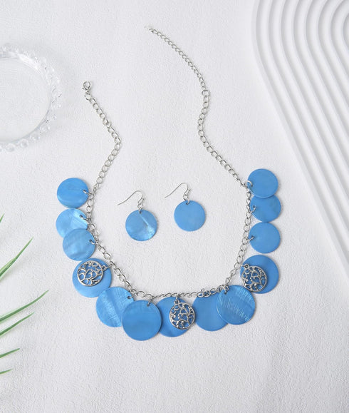 Statement Shell Disc Beaded Necklace Big Chunky 18” Necklace and Earrings Set for Women Holiday...