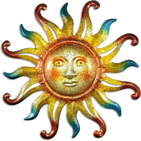 Metal Sun Wall Decor Outdoor Sunface Yard Art Porch Door Patio Garden Home Indoor Sculpture Decorations, 12 inch -B...