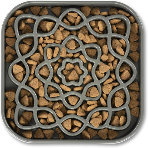 Messy Mutts and Cats Interactive Square Slow Feeder | Cool Grey (2 Cup) | 8” x 8” Square Puzzle Slow Feeder for Dogs/Cats | Enrichment Food Dish f...