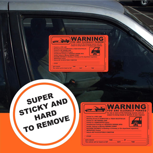 Parking Violation Sticker - Vehicle Illegally Parked Tow Notice - Parking Violation Notice - No Parking Warning Stickers - 5.5 x 7.5 Hard to Remov...