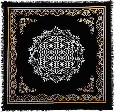 Indian Consigners Altar Cloth Flower of Life Witchcraft Alter Tarot Spread Top Cloth Wiccan Square Spiritual 18 by 18 Sacred (Flower of Life Gold ...