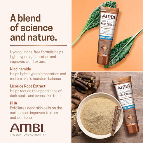 Ambi Even & Clear Fade Cream, Hydroquinone-free, Hyperpigmentation Treatment, Dark Spot Corrector, Results In As Little As 4 Weeks, Niacinamide, A...