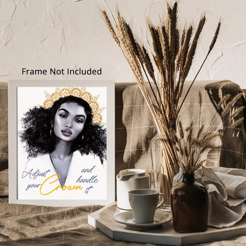 Posterizer 1 pcs-Adjust Your Crown and Handle It-Girl Boss-Afro-American Art Collection-Inspirational Women's Art- Living Room Bedroom Decor- unfr...